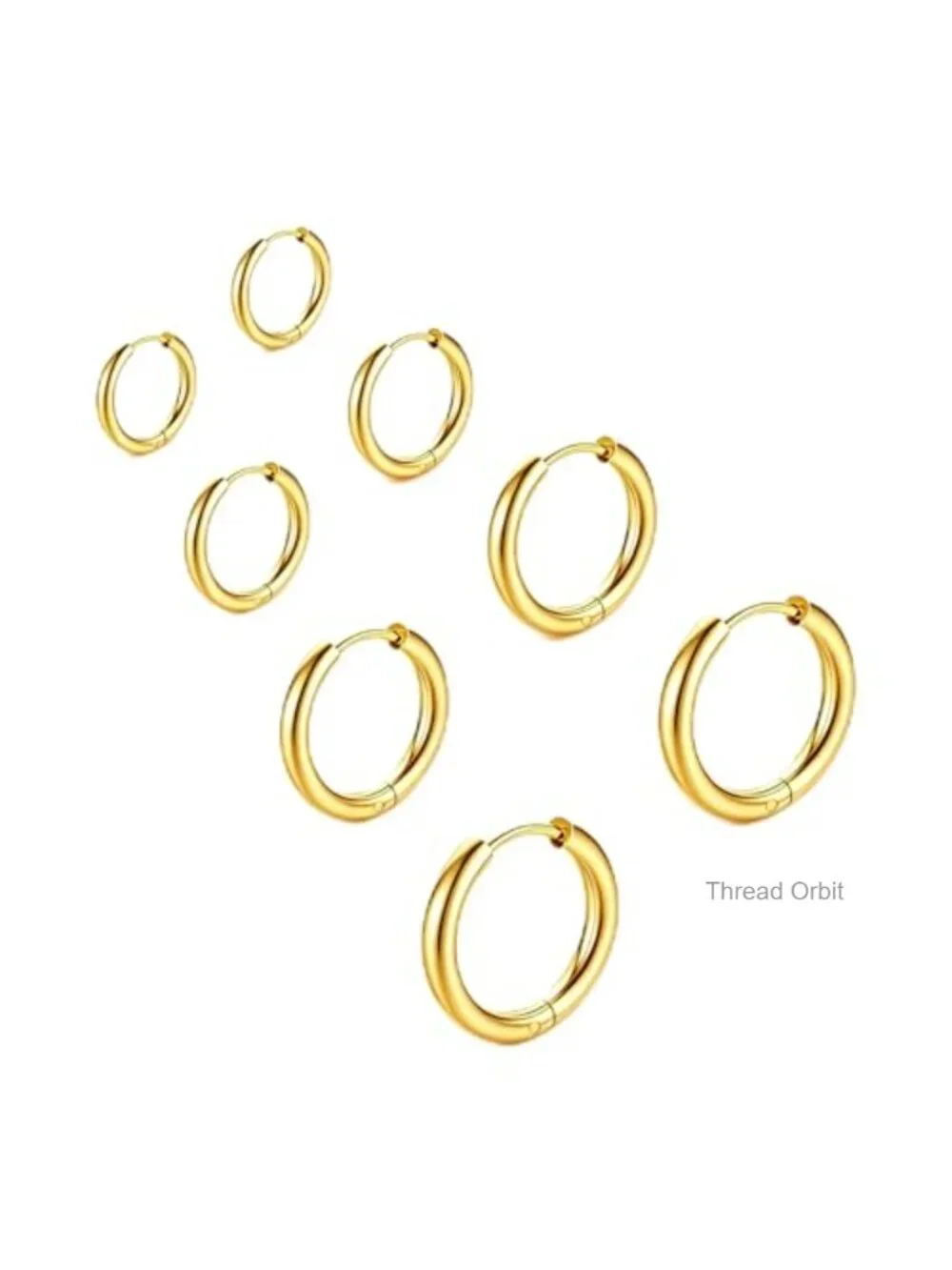 4 Pair Gold Plated Stainless Steel Small Huggie Hoop Earrings Set for Women